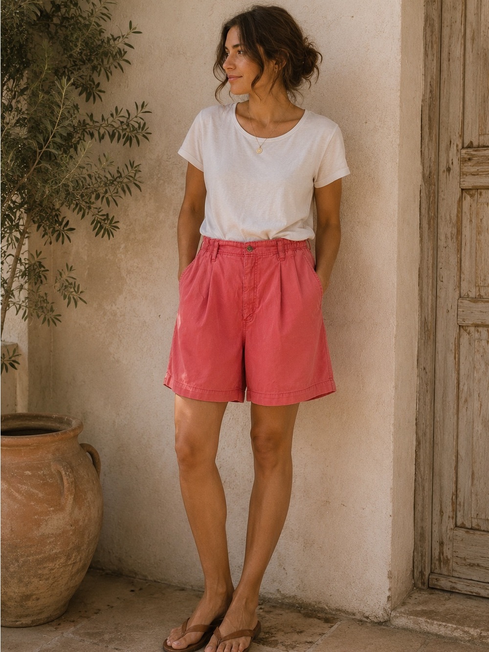 NORTHERN REFLECTIONS | 100% Cotton Shorts | High-Waisted Bermuda Pleated Shorts